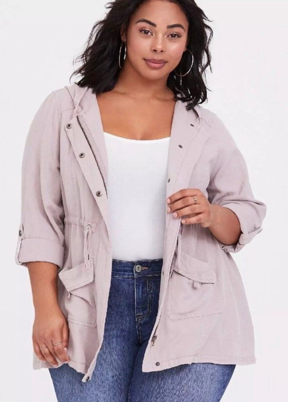 Torrid Grey Lavender Utility Anorak Jacket Large Lightweight Snap Button
